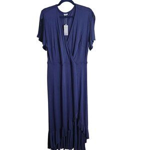 Lascana NWT Navy Side Slit Flounce Hem Maxi Dress Size 14